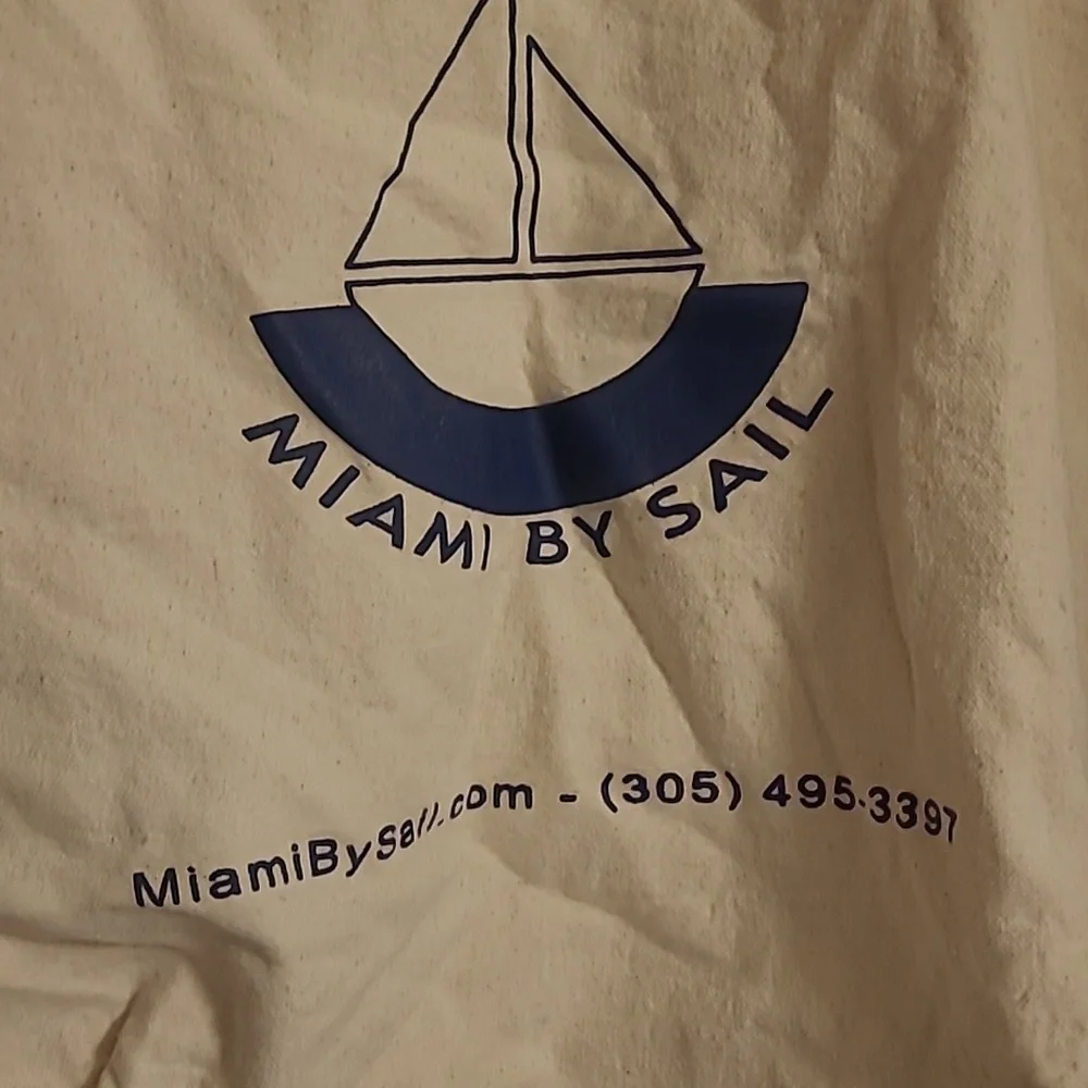 Miami By Sail Canvas Tote Bag with Blue Handles